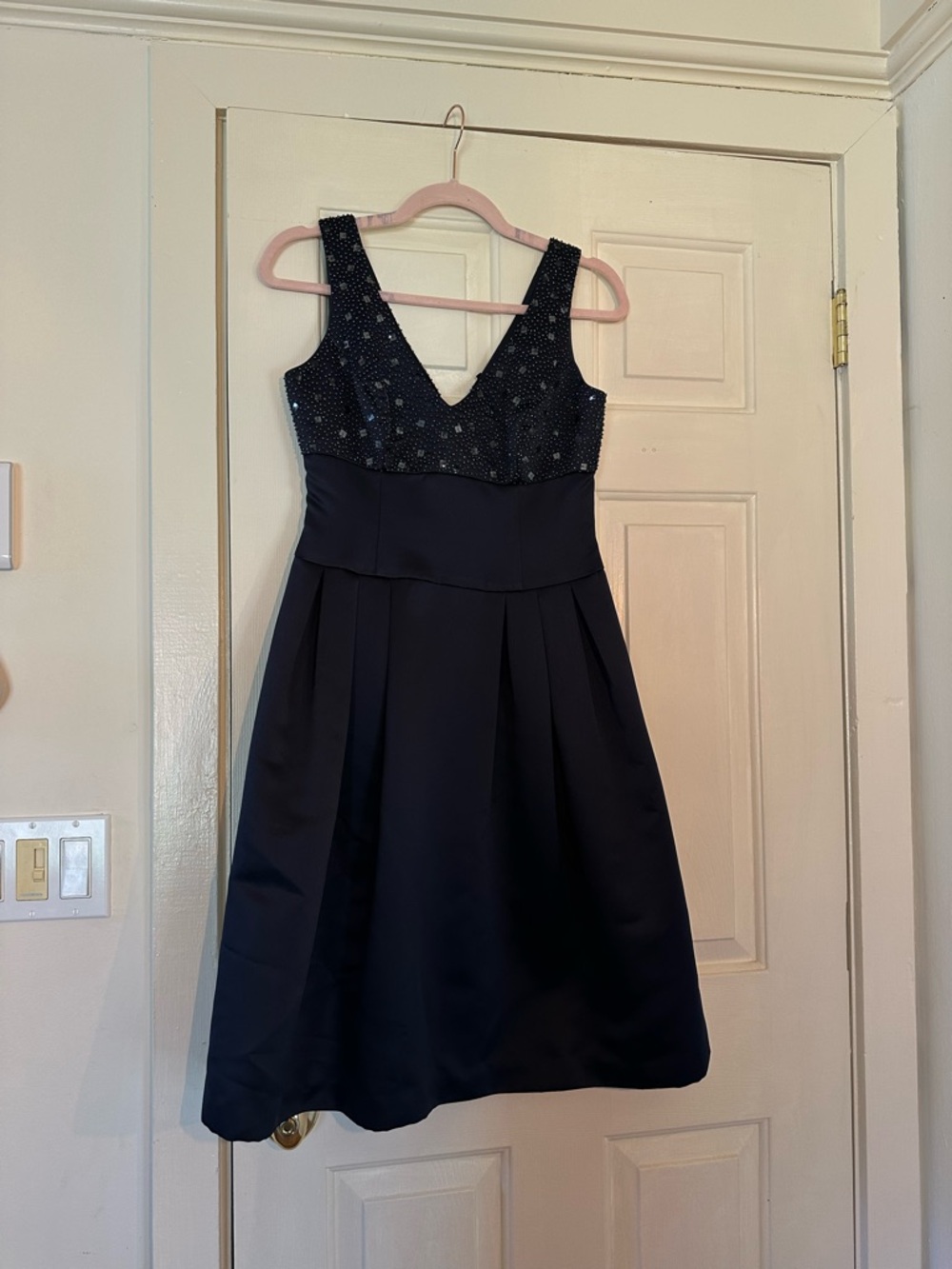 Talbots Navy Sleeveless V‑Neck Beaded Midi Dress